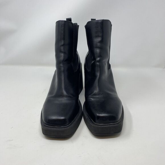 Vintage 90s Y2K Leather Chunky Square Toe Block Heel Boot Punk Goth Size 10 - Picture 3 of 12